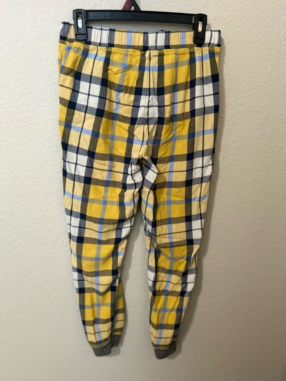 Aerie Plaid Flannel Jogger Pajama Pants Yellow Navy Drawstring Size Small Long - Picture 5 of 5